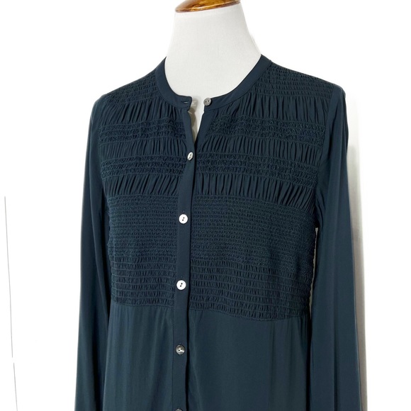 J. Jill Navy Blue Smocked Long Sleeve Buttondown Tunic - Picture 6 of 10